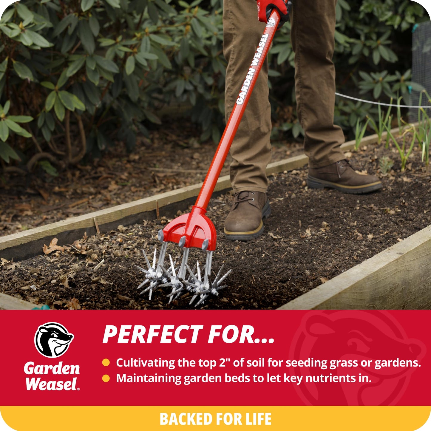 Garden Weasel Rotary Cultivator & Hand Tiller - 2-in-1 | Aerate, Weed, Cultivate, Plant, Reseed | Lawn Reseeding Garden Tool, Garden Soil Loosener | 91206 Gift for Dad, Idea