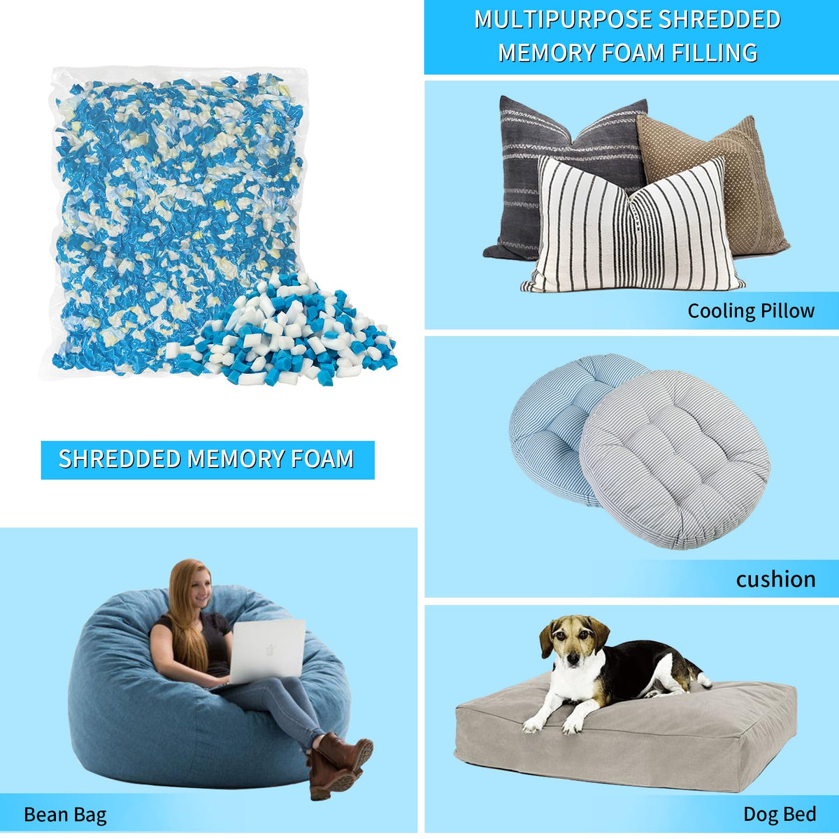 HONEHO 45LBS Shredded Memory Foam Filling Bean Bag Filler