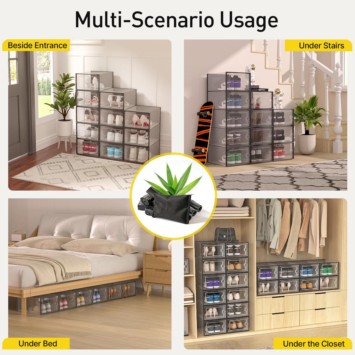 Kuject X-Large Shoe Storage Boxes with Activated Charcoal Packs for Closet