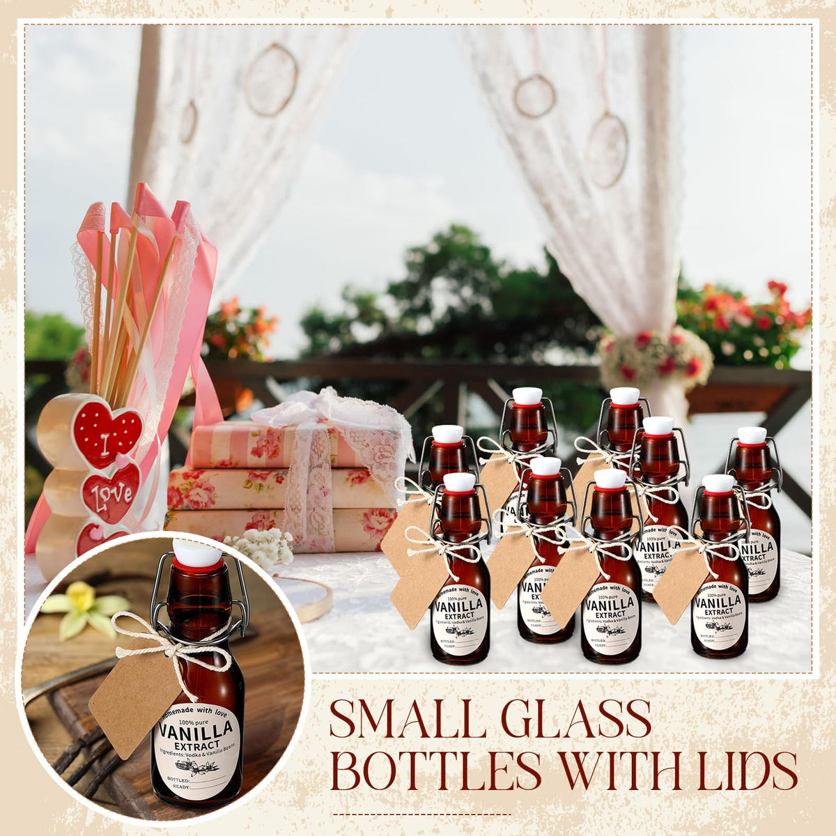 Vesici 12 Sets Amber Swing Top Glass Bottles Vanilla Extract, 8 oz