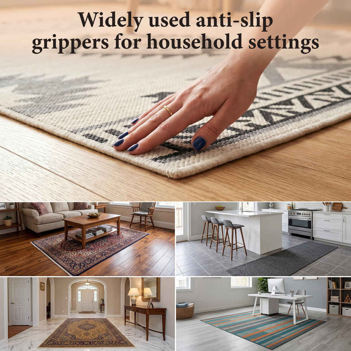 Tiergrade 16 Pcs Rug Tape,Anti Slip Rug Pads Grippers for Hardwood Floors and Tiles,with Strong Adhesive Grid Backing-No Residue,Reusable Carpet Tape, Double-Sided Adhesive Rug Stickers