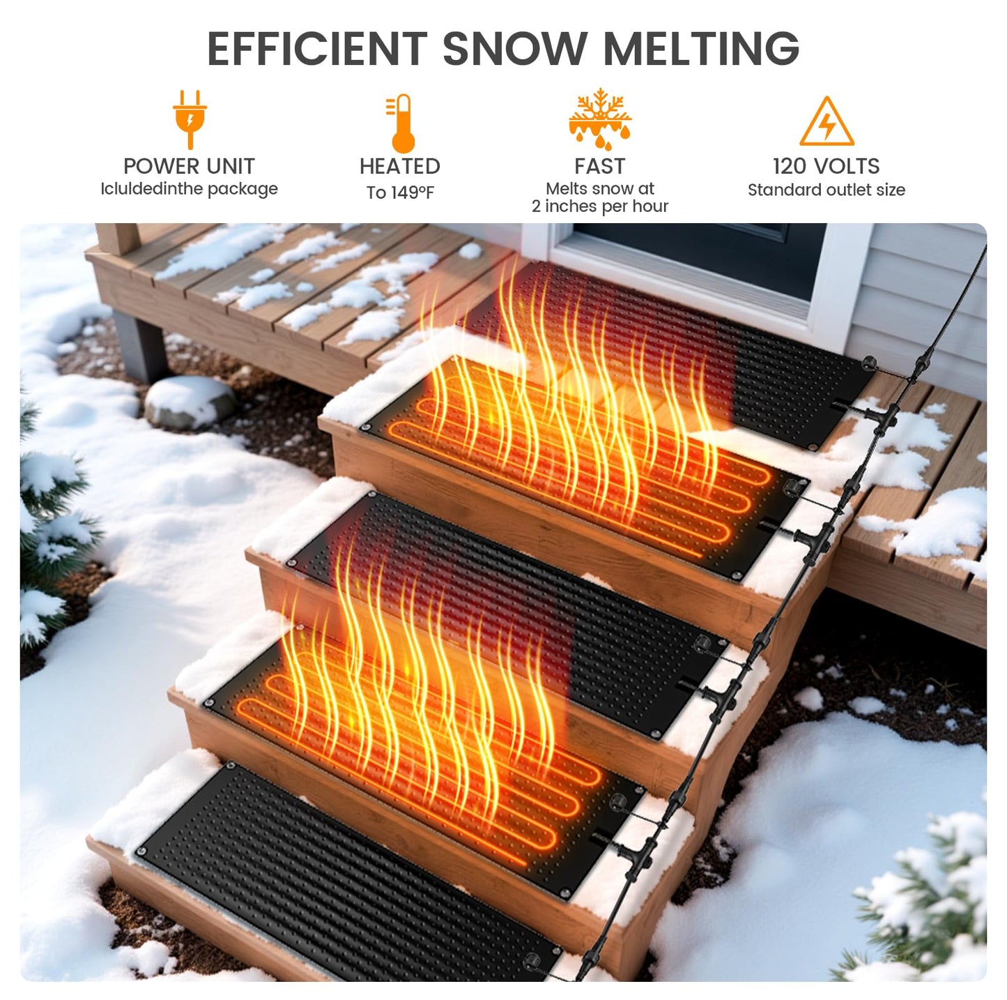4 Pcs Heated Snow Melting Mats - 10 x 30 Inch Heated Outdoor Mats with 6.5 ft Power Cord, No-Slip Snow and Ice Melting Mat for Walkways, Electric Snow Melting Mats for Decks Sidewalks Driveway Stair