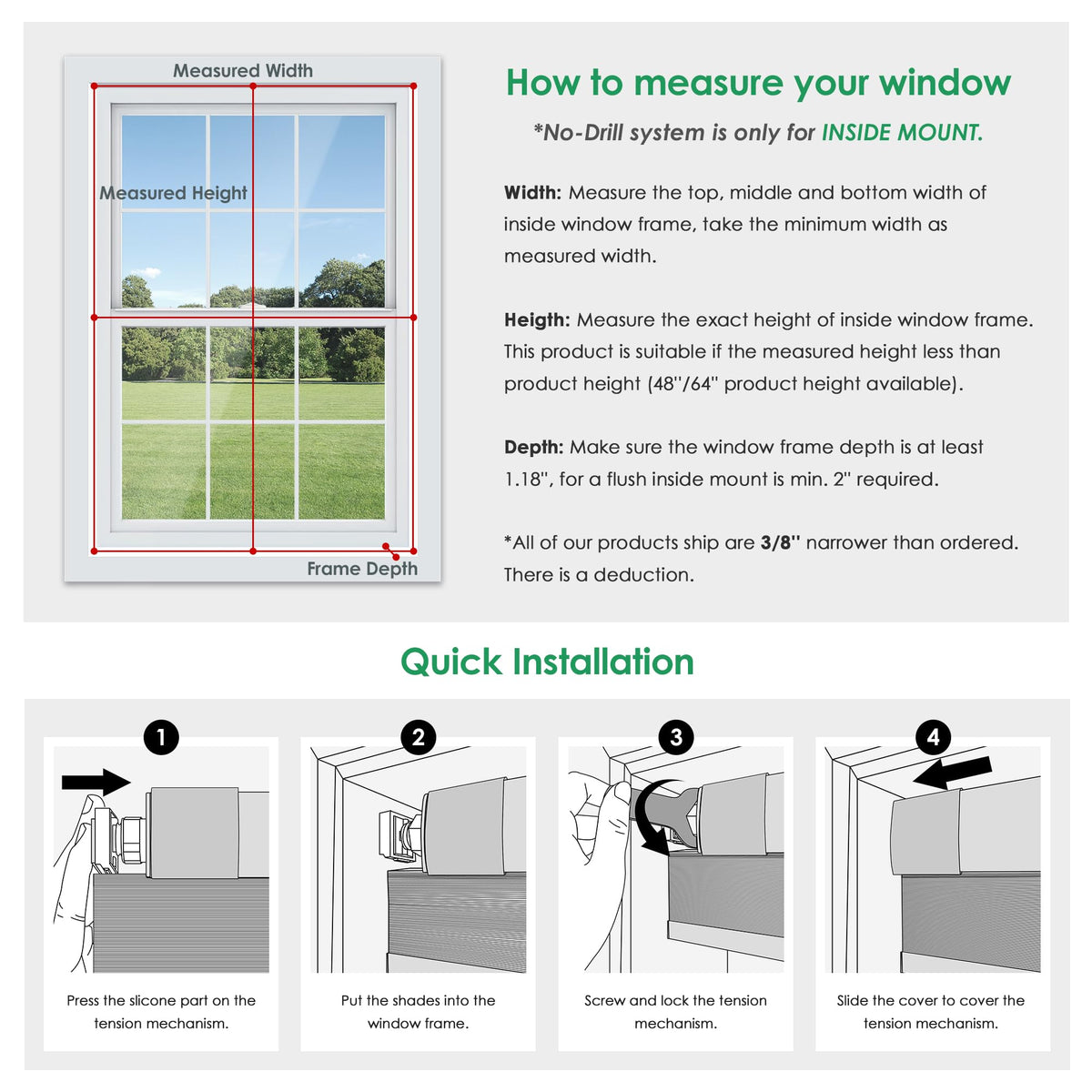 LazBlinds No Drill Cordless Cellular Shades, 22" W x 36" H, White