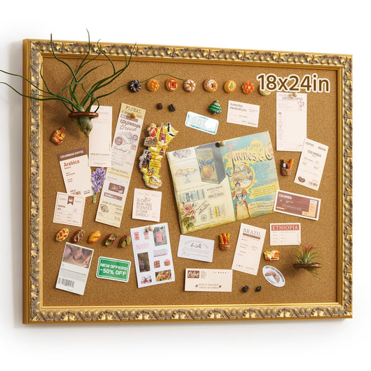18x24 Framed Decorative Bulletin Board, Large Vintage Gold Ornate Corkboard