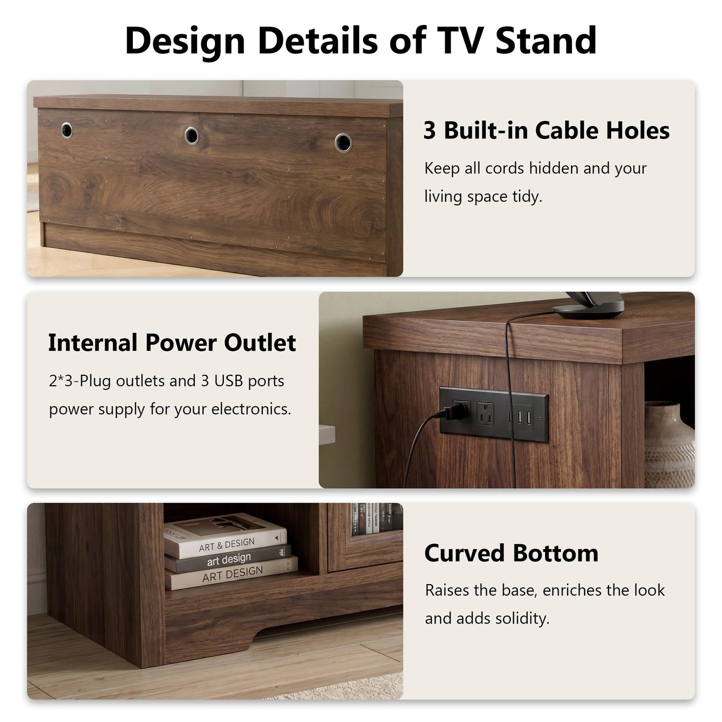 Foxemart LED TV Stands, 55 Inch Farmhouse Television Stand with Charging Station & Adjustable Shelf, Wood Entertainment Center for 60 Inch TV, Display TV Console Table for Living Room/Bedroom