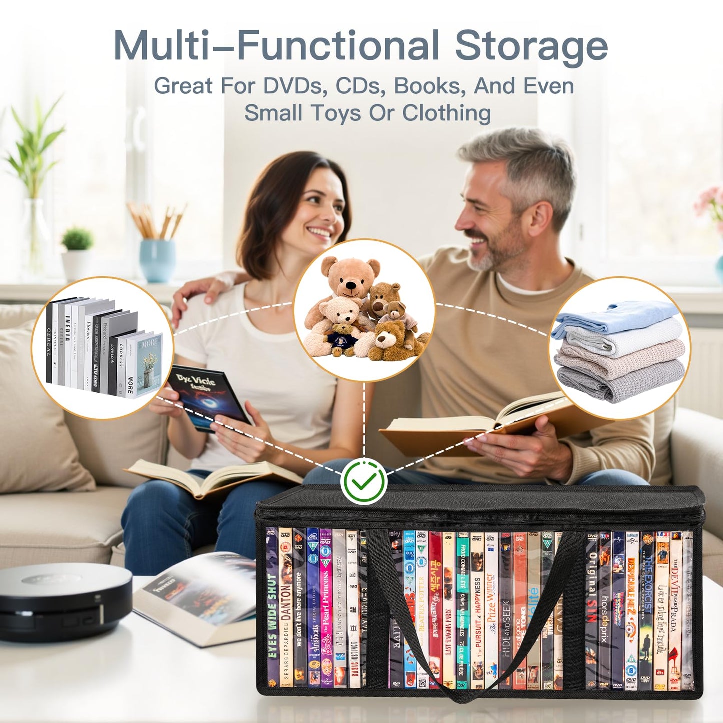 Criusia 6 Pack DVD Storage Bags, Clear PVC Media Organizer with Zipper and Handles, Stackable Holder Case for CDs, Blu-ray, Video Games, Albums, Movie Cases