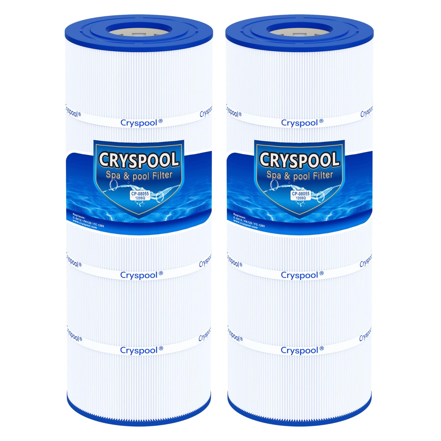 Cryspool® 08055 Filter Compatible with C1200, CX1200RE, Clearwater II 125, PA120, C-8412, FC-1293, 817-0125N, 120 Sq. Ft Pool Filter Cartridge, 2 Pack