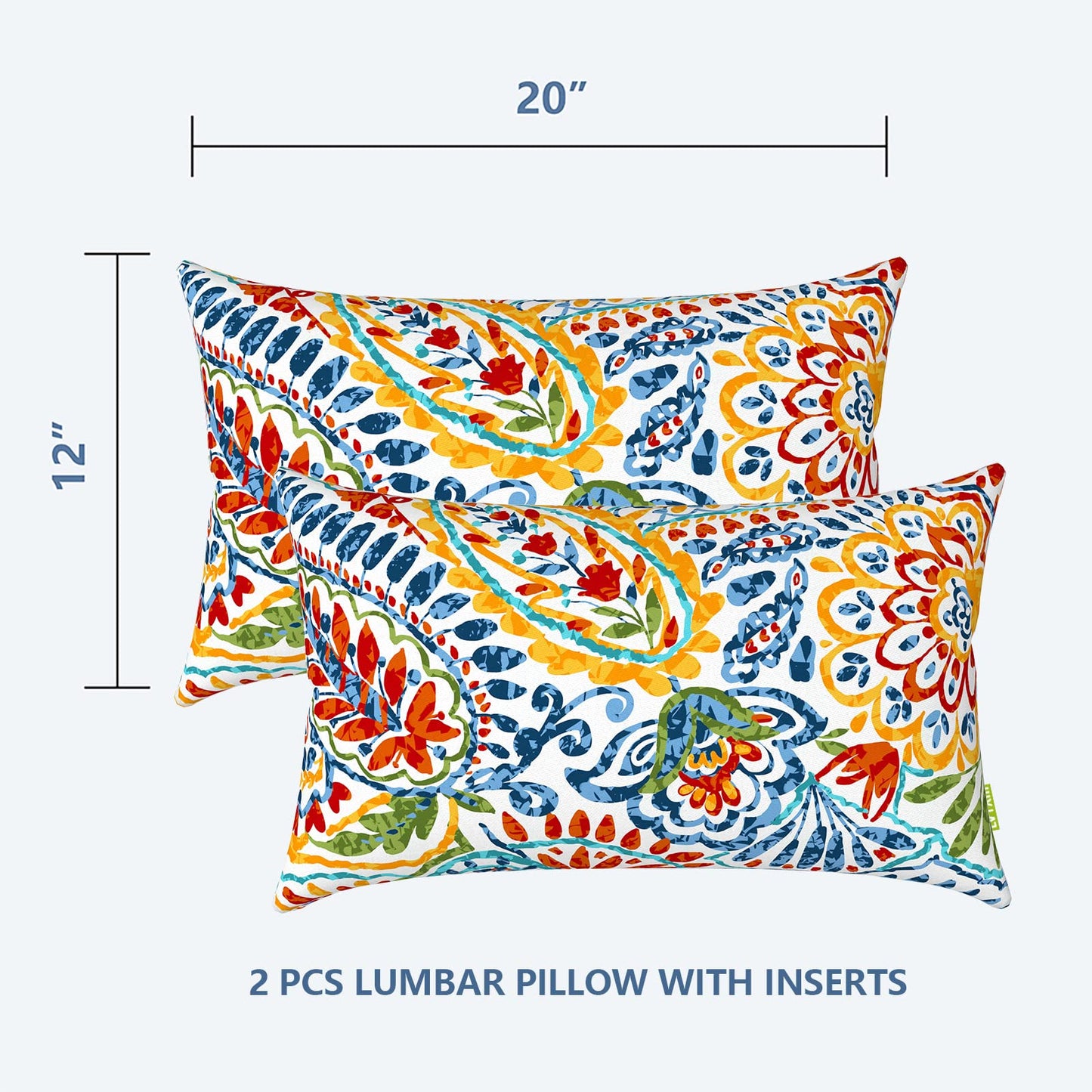 LVTXIII Set of 2 Patio Lumbar Pillows, 12”x20” Fade Resistant Outdoor Lumbar Pillow with Inners, Fluffy Decorative Garden Lumbar Cushions for Home Patio Coach Sofa Use, Paisley Multi