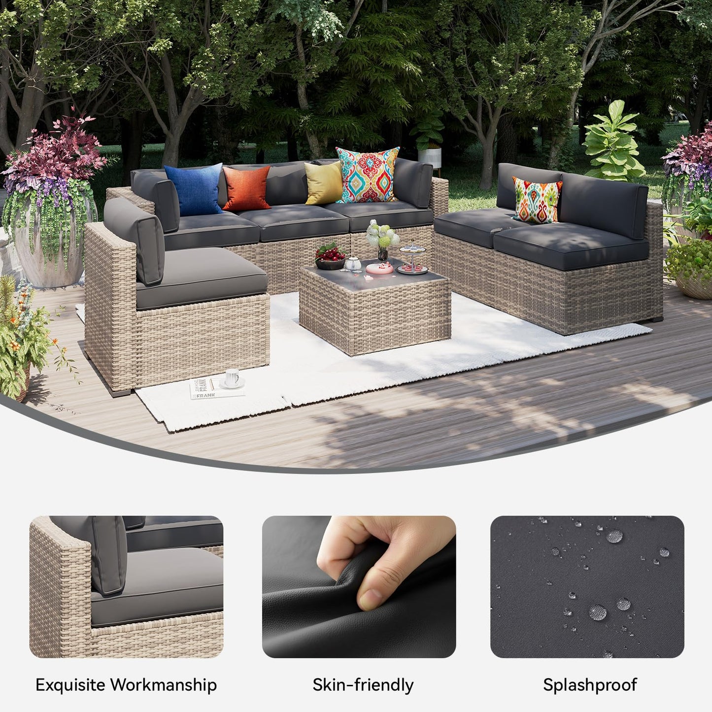Aoxun 14pcs Patio Cushion Covers Replacement, Waterproof Outdoor Furniture Cushion Covers with Zipper and Non-Slip Bottom, Patio Sofa Couch 3 Sizes for Patio Sectional, Covers Only (Grey)