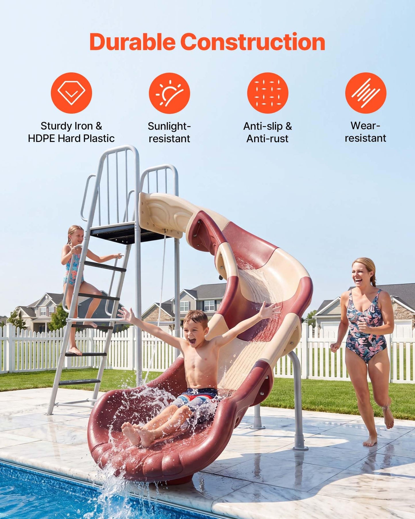 VEVOR Water Slide, Big 10 ft Outdoor Curved Waterslide with Built in Adjustable Sprinkler and Ladder, Free Standing Pool Slide, Metal & Plastic Playground Equipment, Platform for Backyard Fun