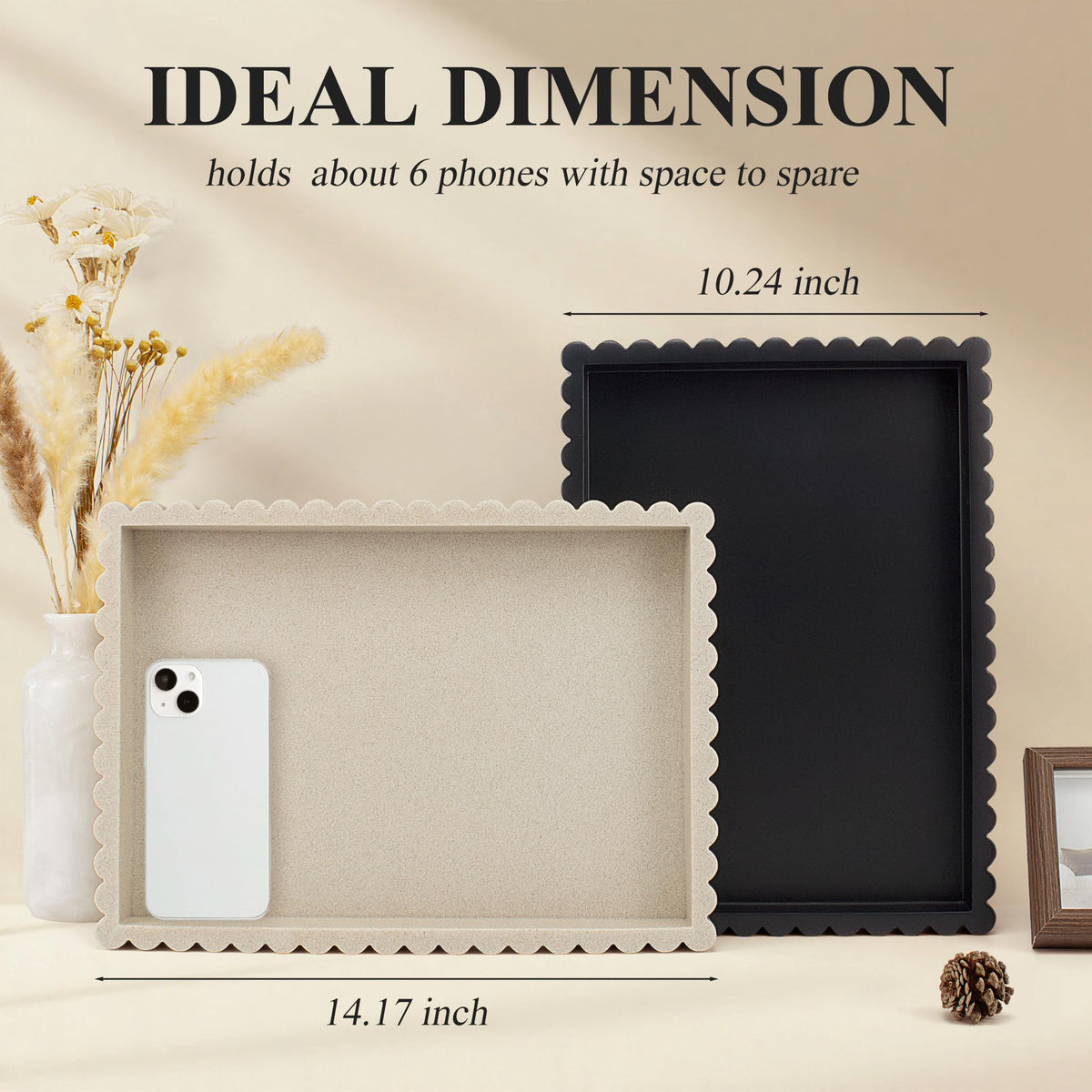 YMXYJM Decorative Tray for Coffee Table, Modern Tray Decor, 14" Beige Resin