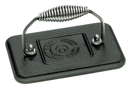 Lodge Seasoned Cast Iron Grill Press - Cool-Grip Spiral Handle - Heavy Duty Cast Iron Grill Press for Sandwiches, Bacon & Griddle Cooking - 6.75 Inches x 4.5 Inches