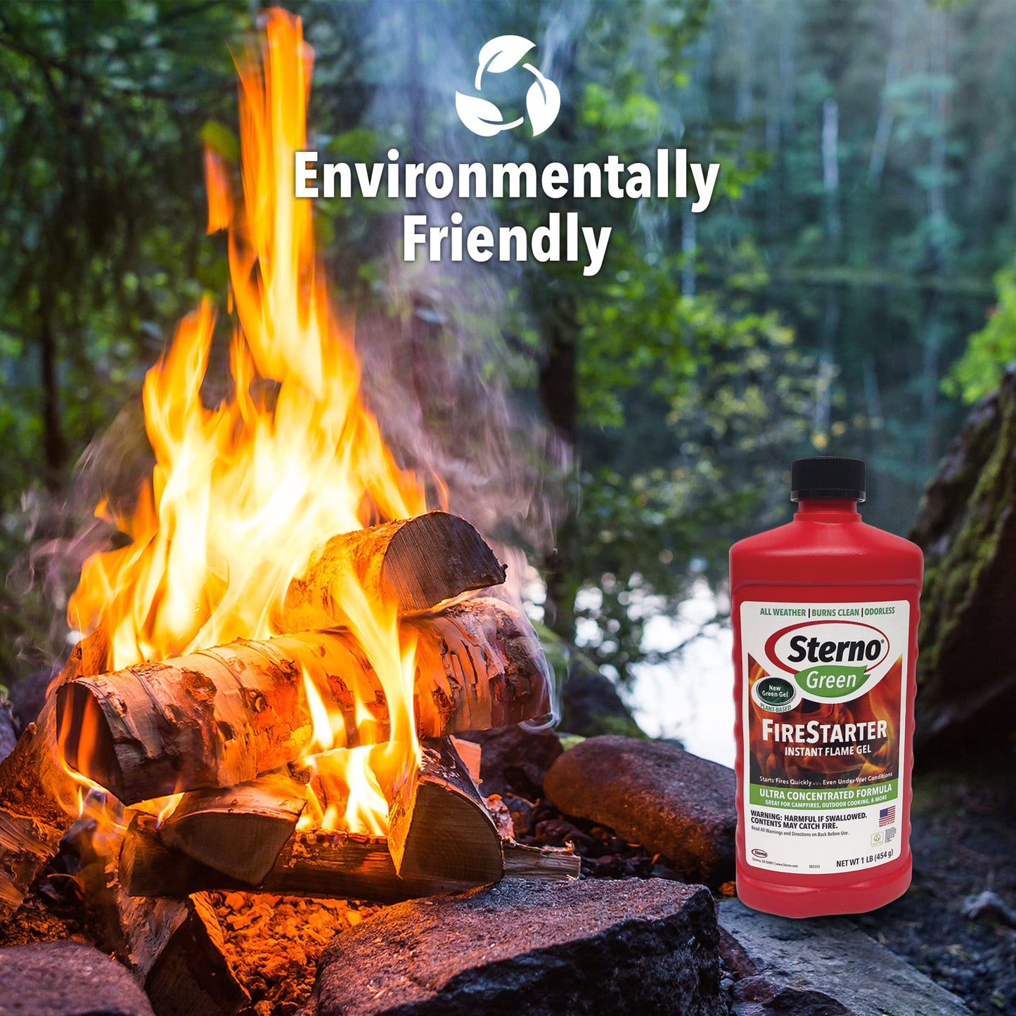Sterno Charcoal Lighter Fluid, Fire Starter Gel for Pellet Stoves, BBQ Grilling, Campfire, Ethanol Clean Burning Instant Flame - Ultra-Concentrated, All-Weather for Indoor & Outdoor - 3-Pack, 16oz