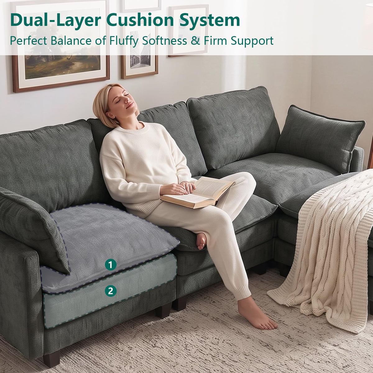 U Shaped Modular Sectional Sofa, Cloud Couch for Living Room