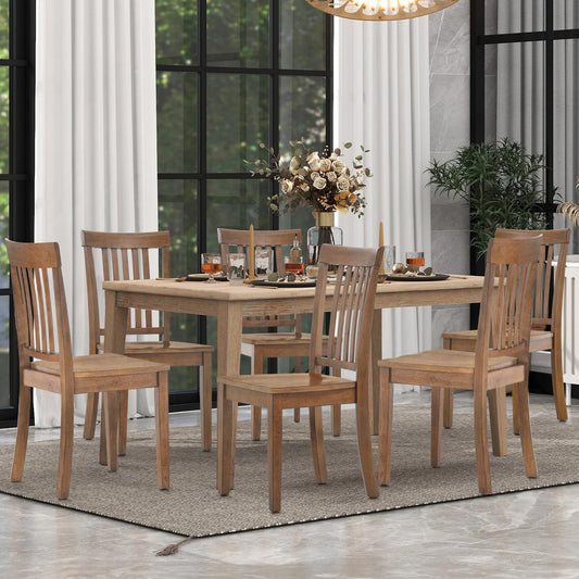 COLAMY Wooden Dining Room Chairs Set of 6, Spindle High Back Windsor Kitchen Side Chair, Farmhouse Dining Chairs for Kitchen, Dining Room, Light Brown