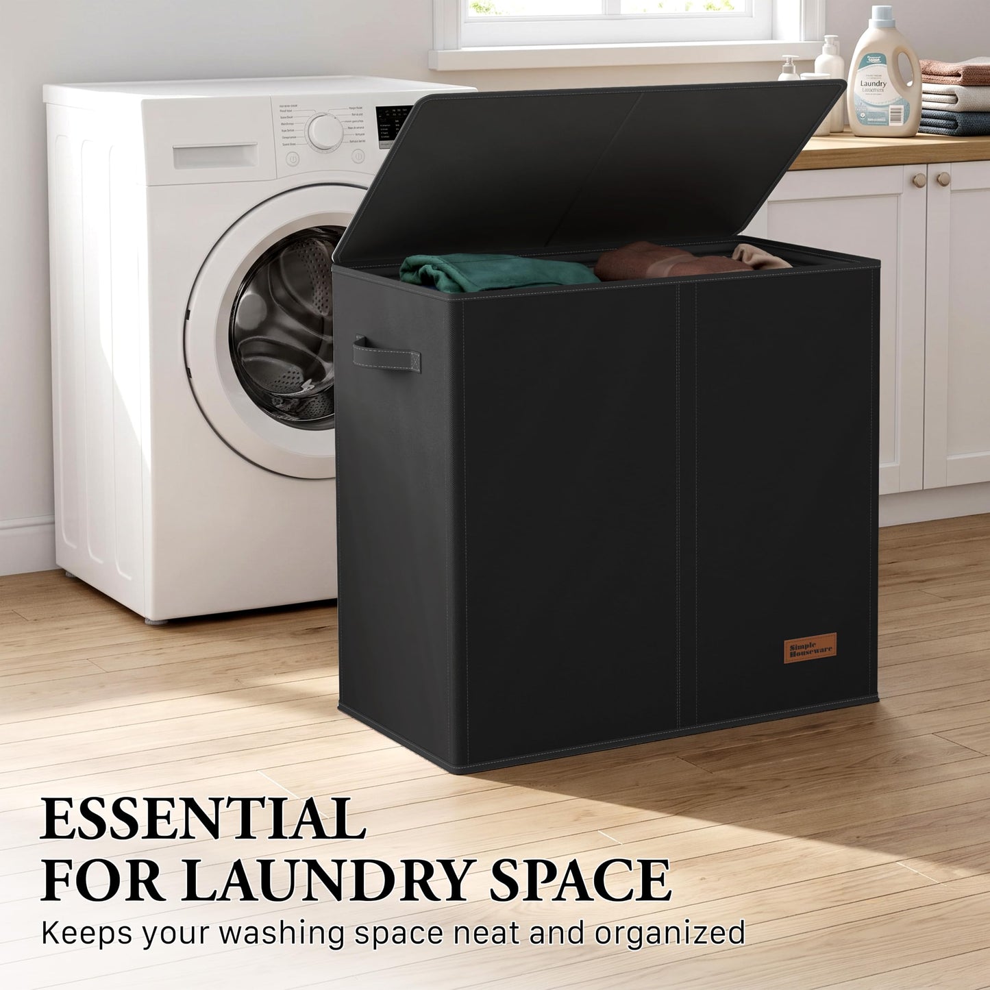 Simple Houseware Double Laundry Hamper with Lid & Removable Bags, Black