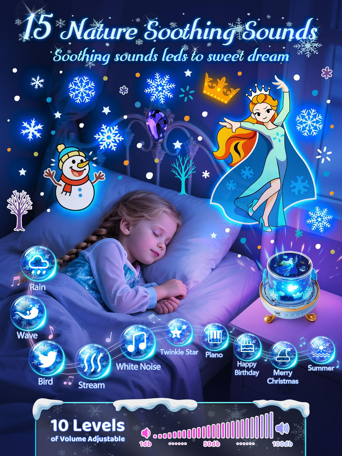 Frozen Toys,Kids Night Light Projector With 19 Films& 15 Music,Frozen Gifts