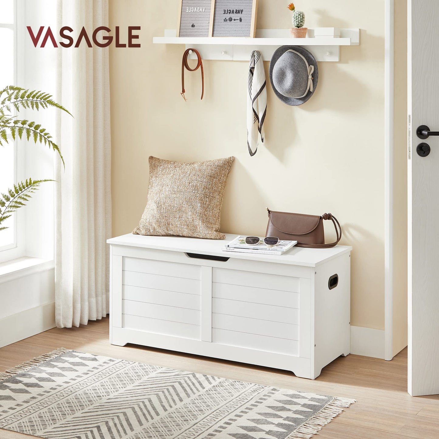 VASAGLE Storage Chest, 39.4 Inches Width Bench with 2 Safety Hinges