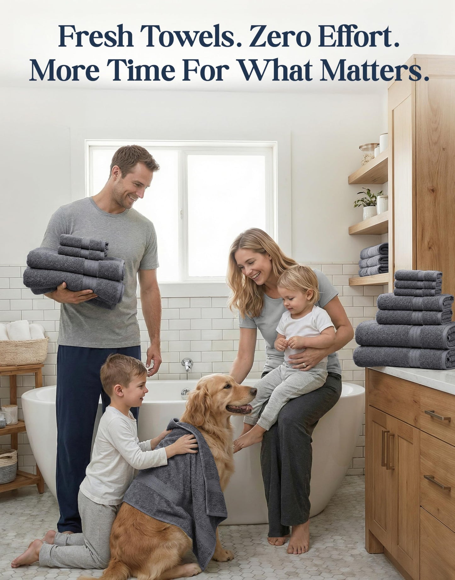 LANE LINEN 100% Cotton Bath Towels Set - 24 PCs - Durable, Quick Dry, Super Soft & Highly Absorbent - 4 Bath, 4 Fingertip, 6 Hand Towels, 8 Washcloths, 2 Bath Sheets - Perfect Family Set - Cool Grey