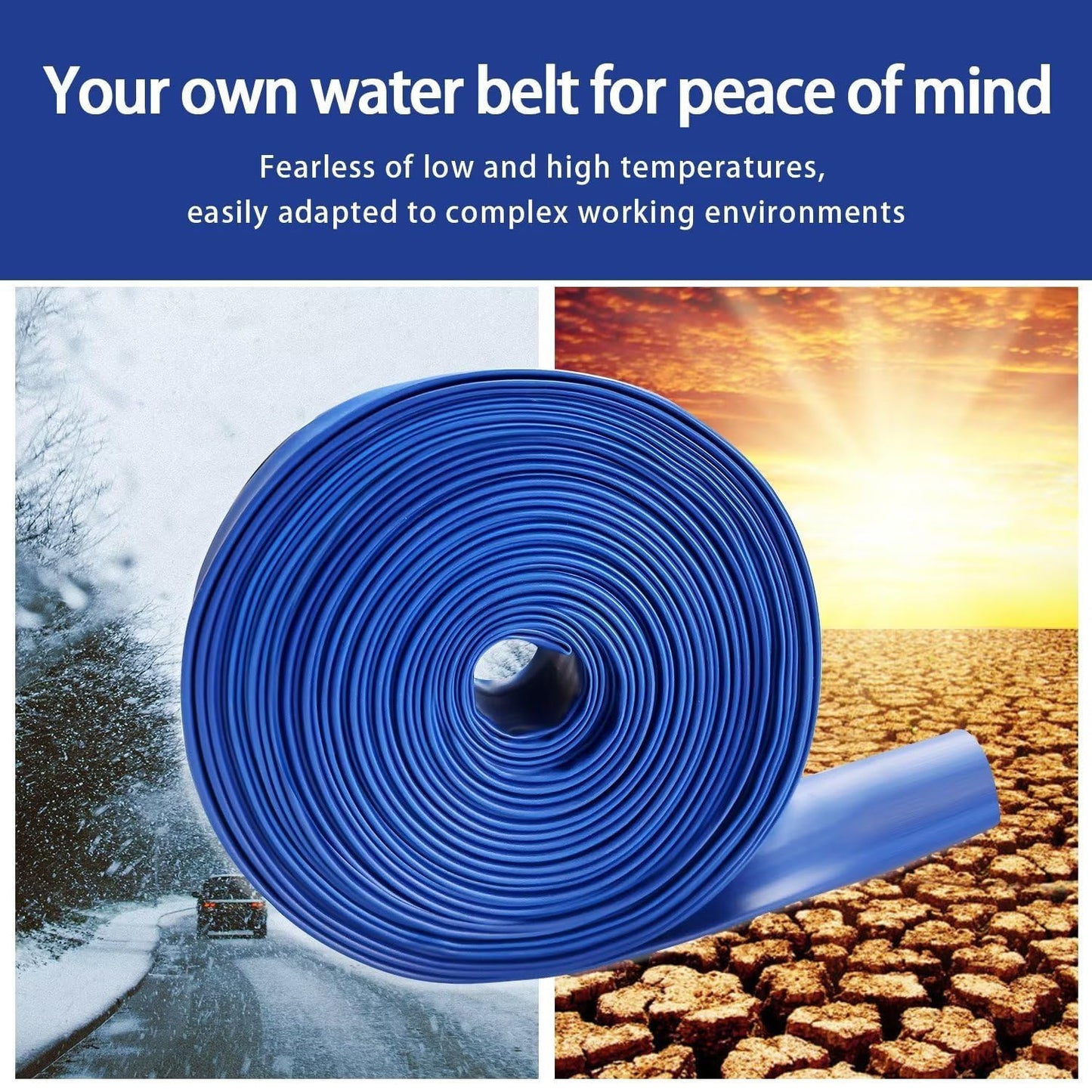 YASHINE PVC Drain HOSE 2"*100ft, Pool Backwash Hose, Heavy Duty Reinforced Blue PVC Lay Flat Water, For Swimming Drain Pools and Clean Filters, with 2 Clamp
