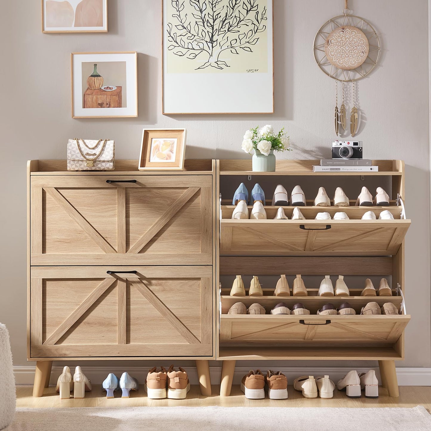 LEYAOYAO Shoe Cabinet Storage for Entryway with 2 Flip Drawers