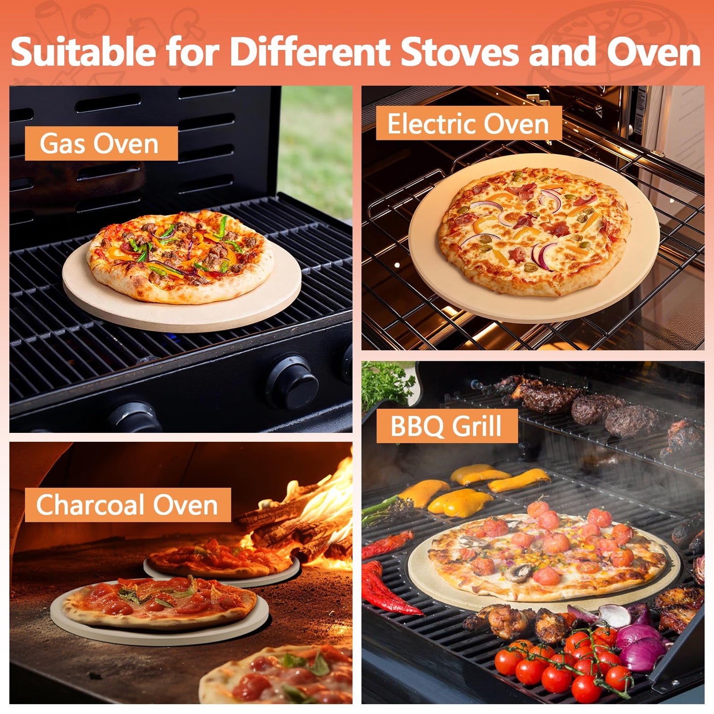 MAXTBEE 16 Inch Circle Pizza Stone for Oven and Grill,0.6" Thick Round Heavy Duty Cordierite Bread Baking Stone for Crisp Pizza Cookies (With Scraper)
