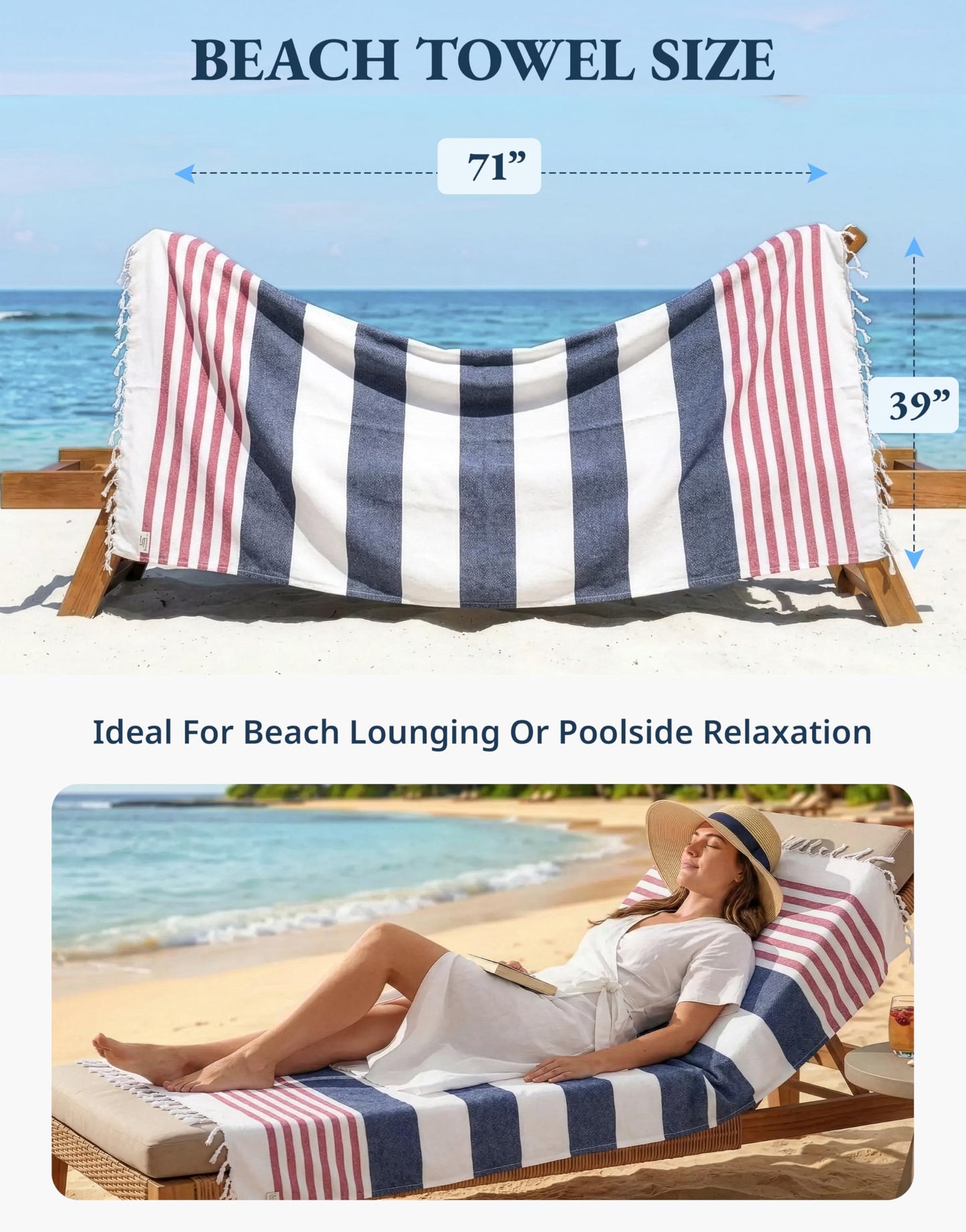 LANE LINEN Pool Towels, Turkish Beach Towels Oversized Set of 6, Pre-Washed,No Shrink, Quick Dry Travel Towel,Stylish Beach Towel for Women, Absorbent & Sand Free Towel, 39"x71"
