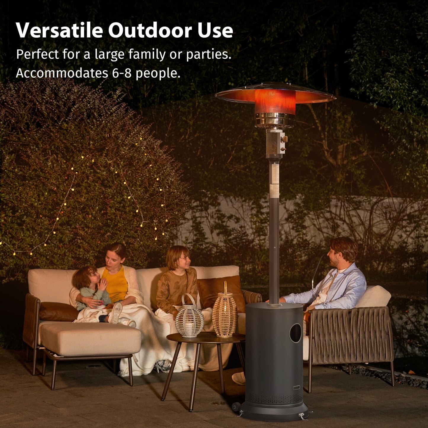 EAST OAK 50,000 BTU Patio Heater for Outdoor Use with Round Table Design, Double-Layer Stainless Steel Burner, Wheels, Triple Protection System, Outdoor Heater for Home and Residential, Black