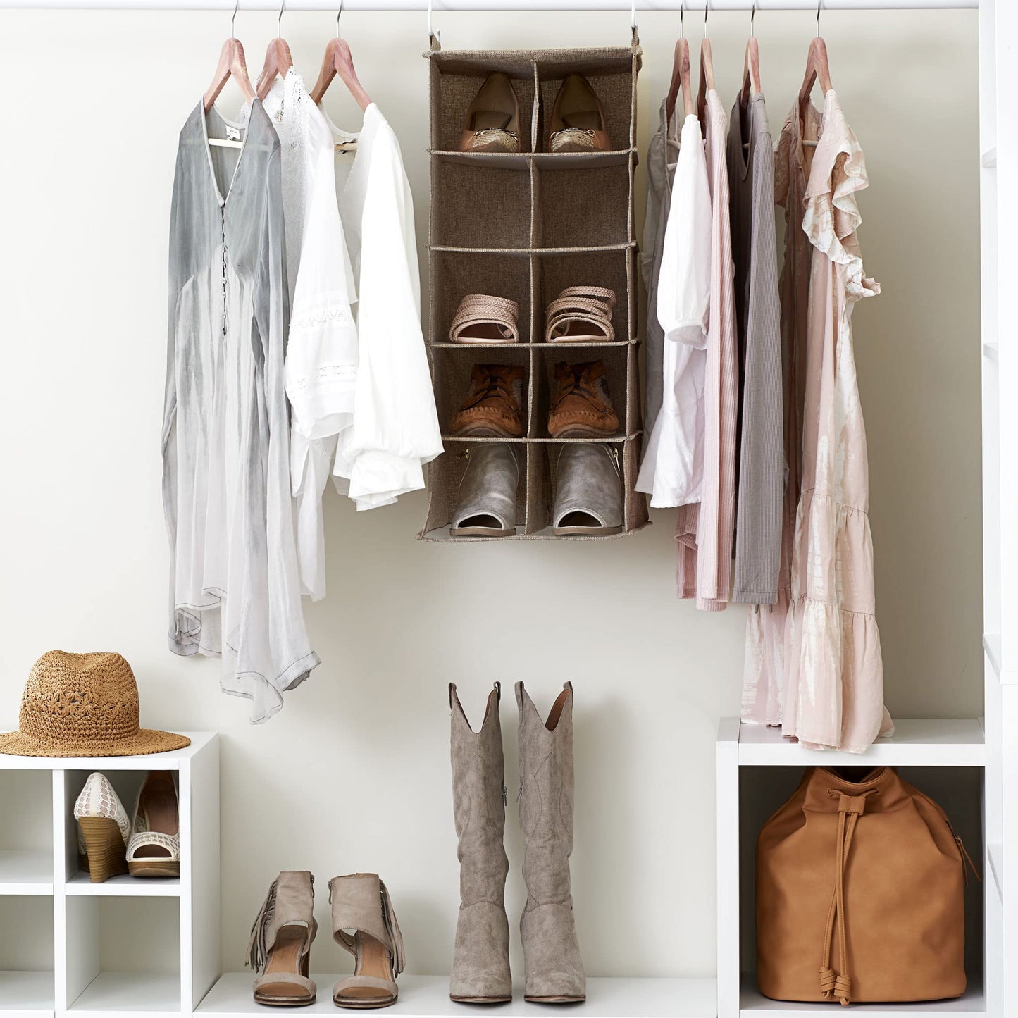 Household Essentials 10 Pocket Hanging Shoe Closet Organizer with Hooks