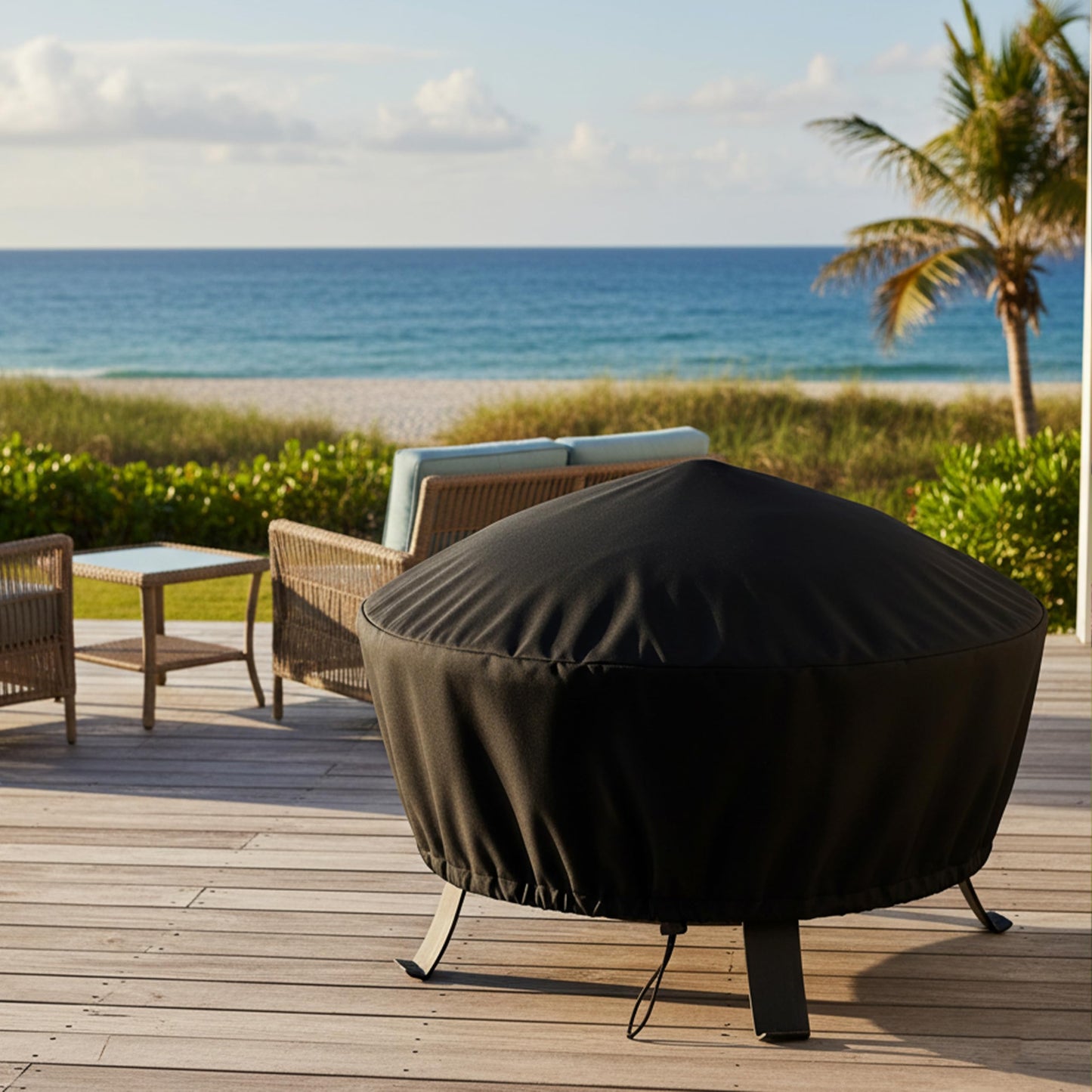 Sunnydaze 48-Inch Fire Pit Cover Round - Outdoor Fire Pit Cover - Weather-Resistant PVC with Drawstring Closure - Durable Protection for All Seasons - Black