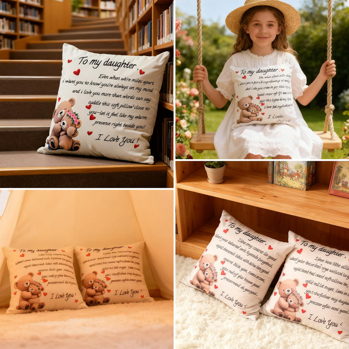 ZJRUIXI to My Daughter Throw Pillow Cover, 18 x 18 Inches - Girl's Birthday Gift, Parent-Child Interaction Gift, Decorative Cushion Case for Bedroom & Sofa, A Gift from Mom and Dad (Daughter)