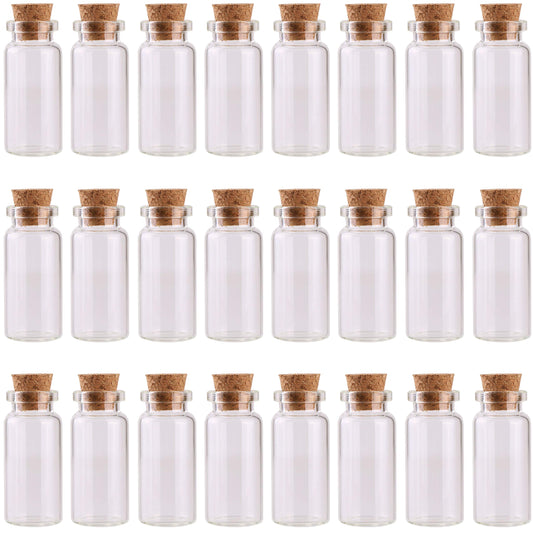 MaxMau 24PCS 10ml Glass Bottles Mini Vials with Cork Stoppers for DIY Decor