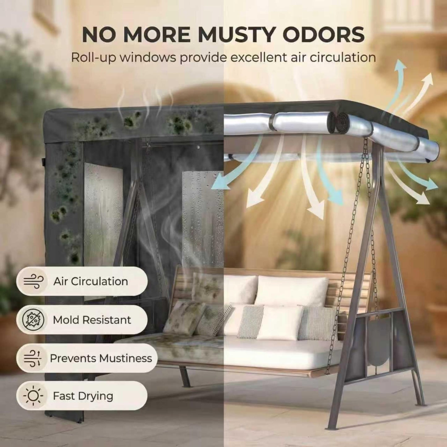 Outdoor Swing Cover,Patio Swing Chair Covers,Garden Hammock Glider Chair Cover,Can be Used Without Disassembly,Black (68”x45”x61”)