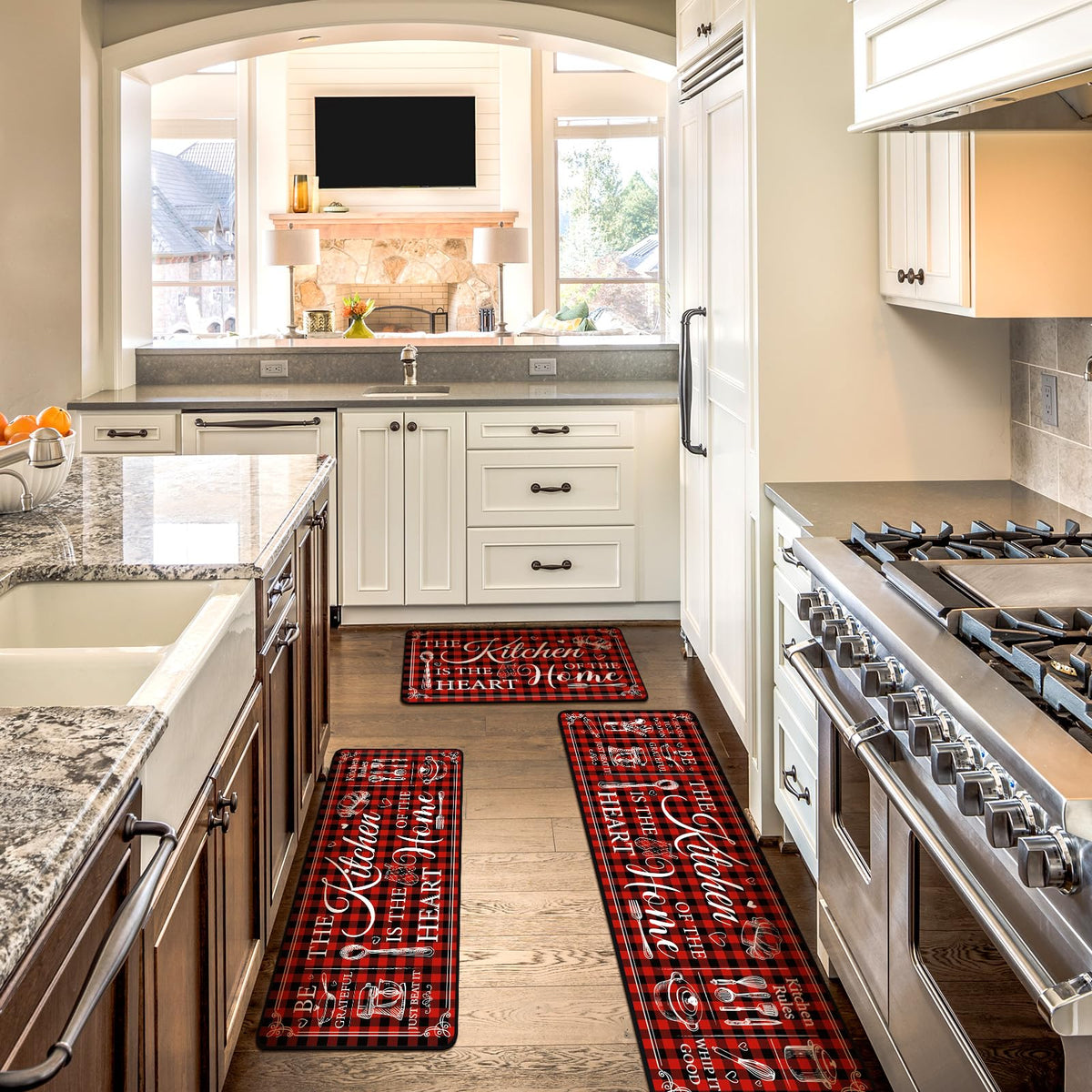 Bencailor 3 Pcs Farmhouse Kitchen Rugs Set Red Non Slip Kitchen Mats