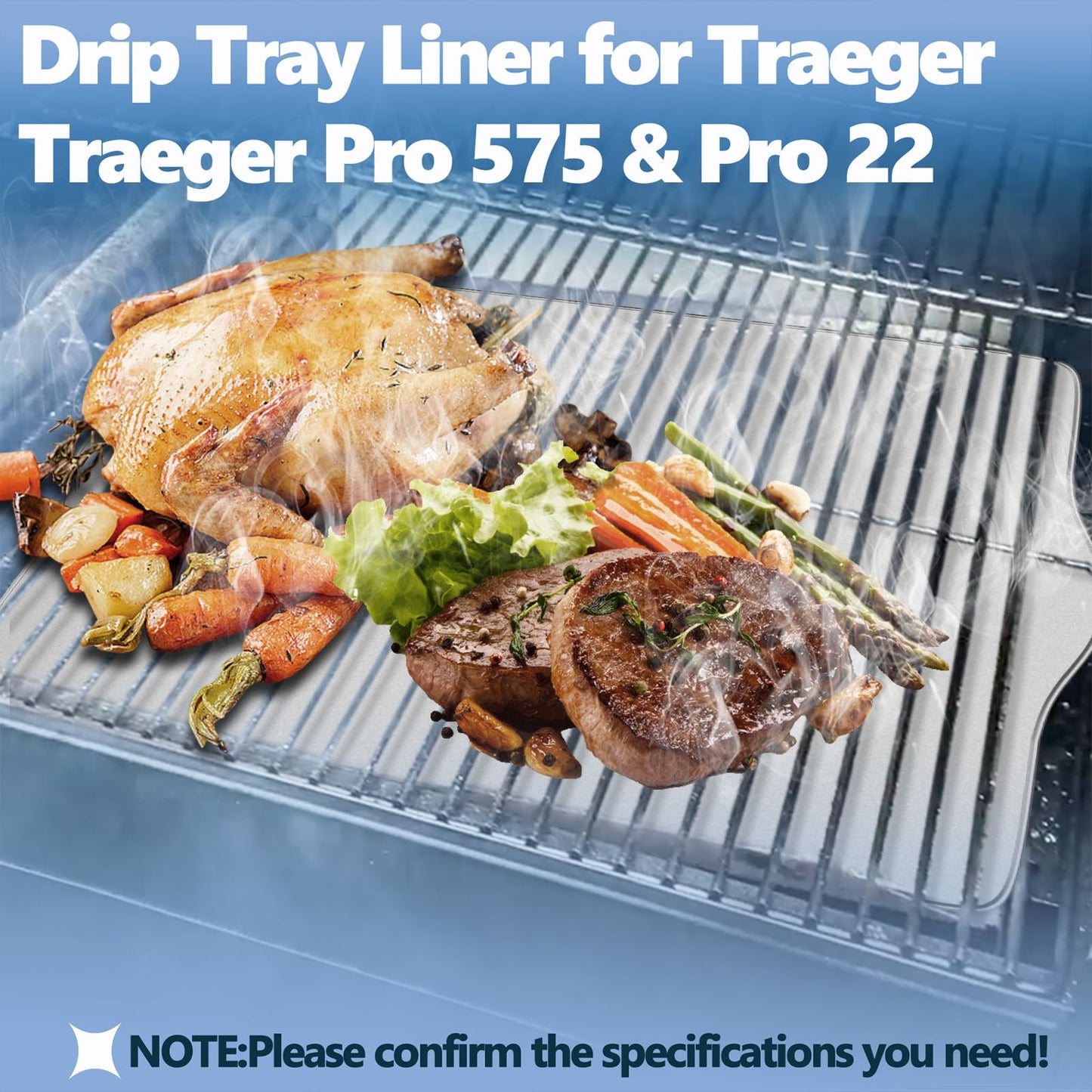 SafBbcue BAC507 Drip Tray Liner Replacement for Traeger Pro 22&Pro 575, 22 X 16 Inch, Portable and Foldable, Disposable Aluminum Grill Tray for Collecting Grease, 15 Pack