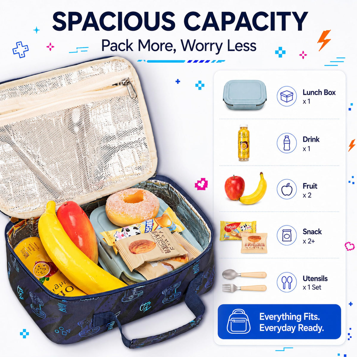 CAMTOP Lunch Box Kids Boys Insulated Lunch Cooler Bag Reusable Lunch Tote Kit for School Travel，Black