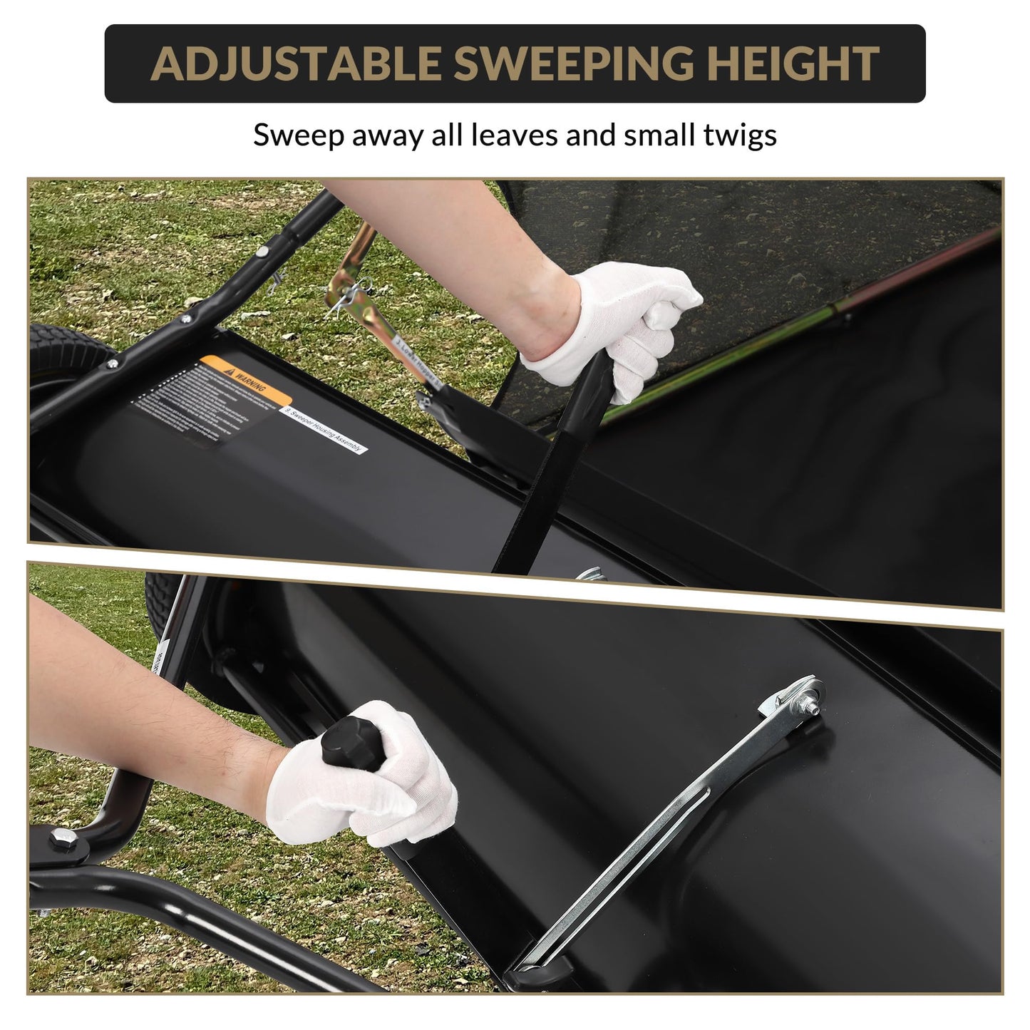 44" Pull Behind Lawn Sweeper, Large Capacity 26 Cu. ft. Leaf & Grass Collector with Adjustable Brush Height, Foldable Design, Dumping Rope for Picking Up Grass and Debris
