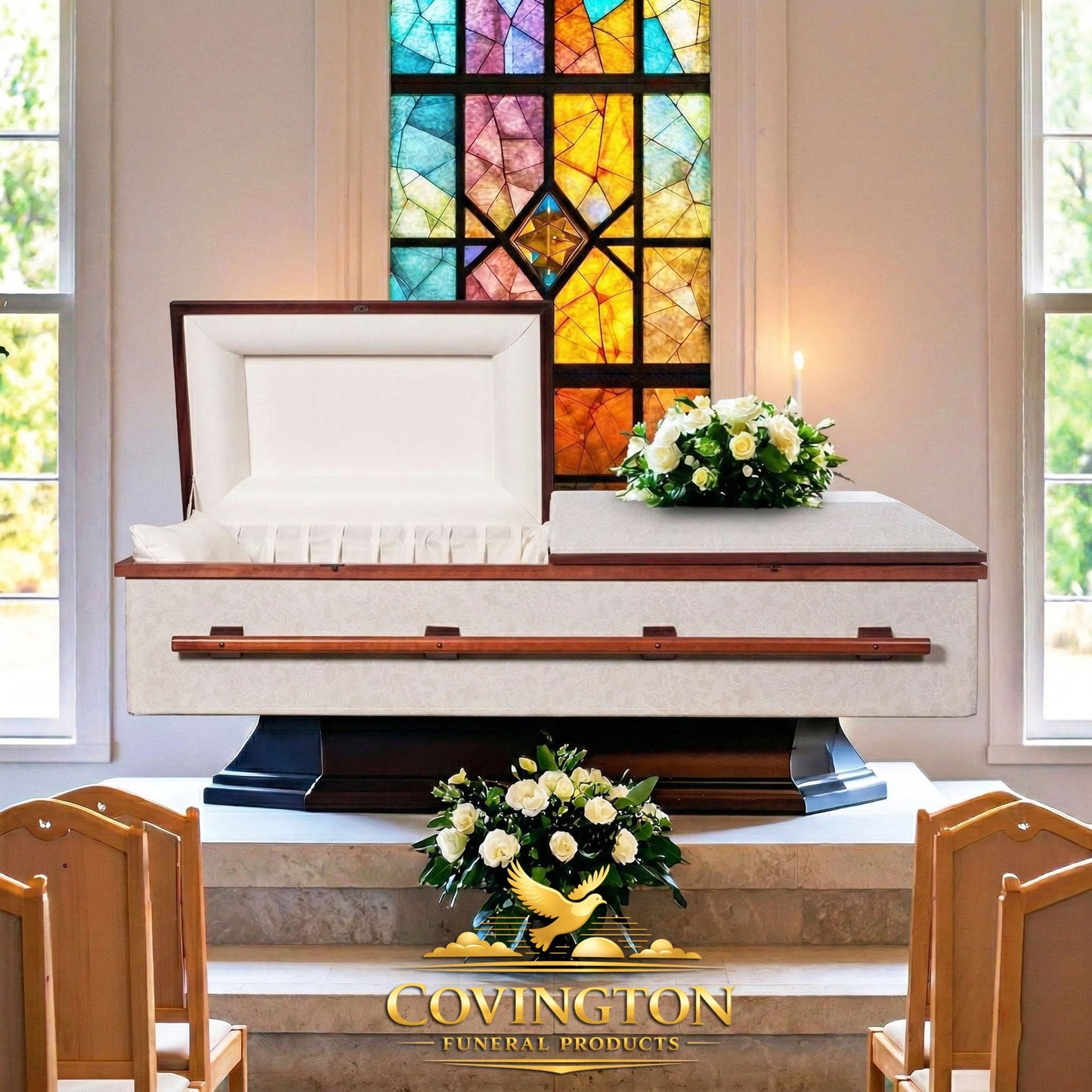 Covington Funeral Products Serenity Silver Dark Burial Casket, Lightweight Cloth Covered Funeral Casket Coffin, Corrugated Cardboard Casket with Satin Interior Pillow Liner | Burial or Cremation