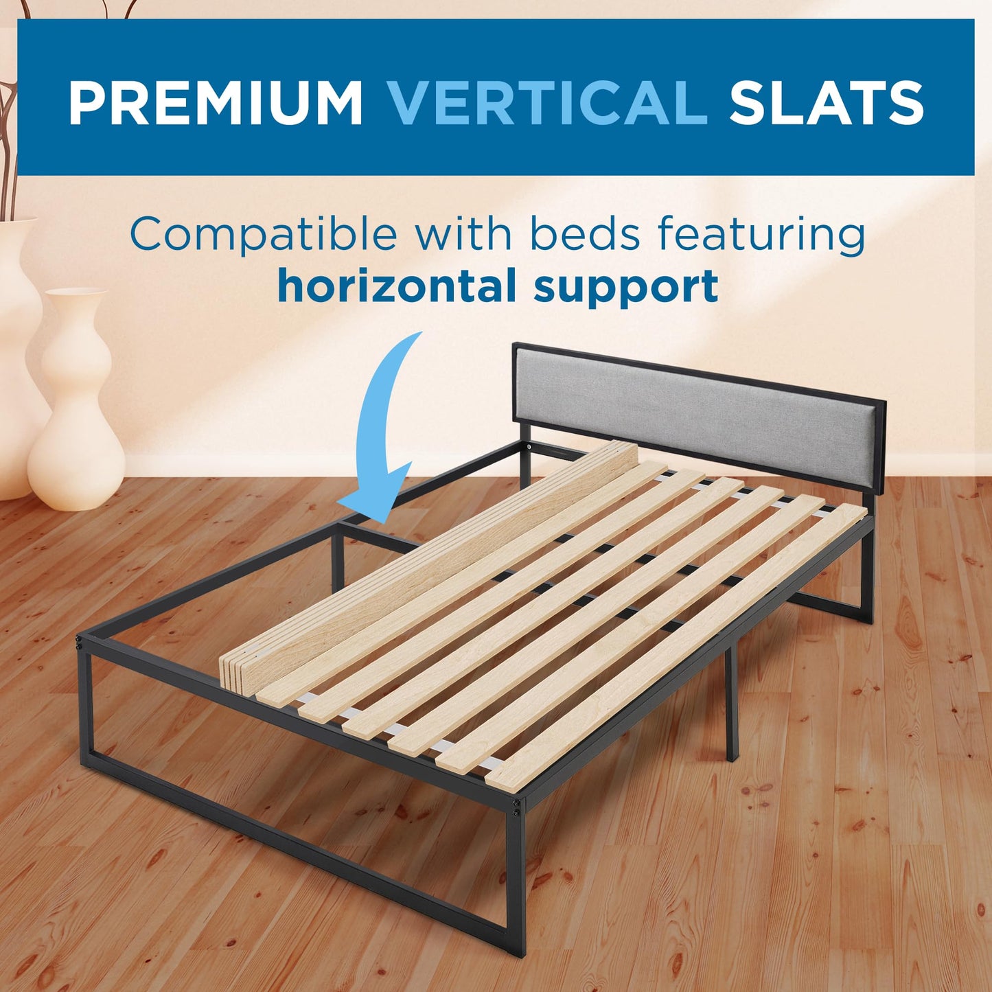 Meliusly SlatSure King Size Bunkie Board – Heavy Duty Vertical Bed Slats & Foldable Wooden Support Board for Sagging Mattress or Platform Bed Frame, Box Spring Alternative and Replacement