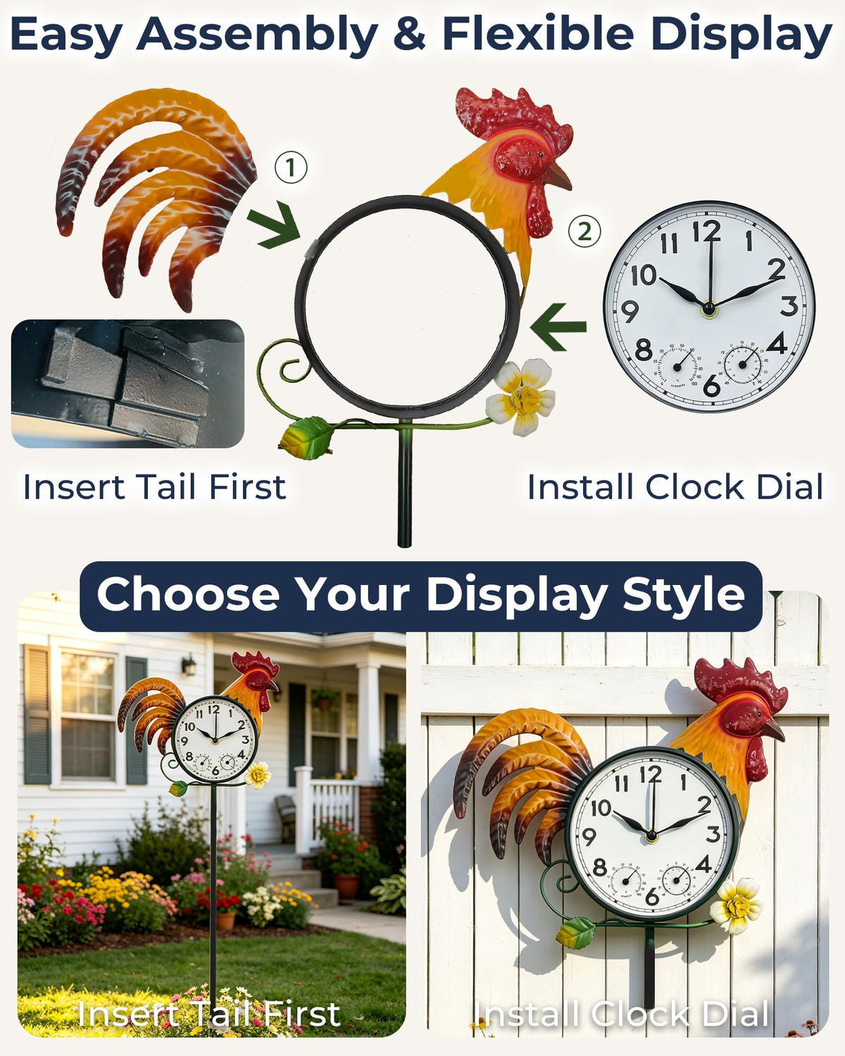 Verdosphire Rooster Outdoor Clock with Thermometer & Hygrometer