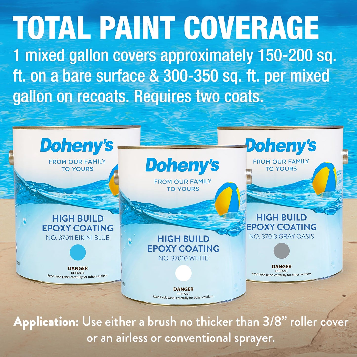 Doheny's Pro-Grade High Build Self-Priming Epoxy Swimming Pool Paint | Formulated for Excellent Stain, Chemical, and Abrasion Resistance | VOC Compliant (Gray Oasis)