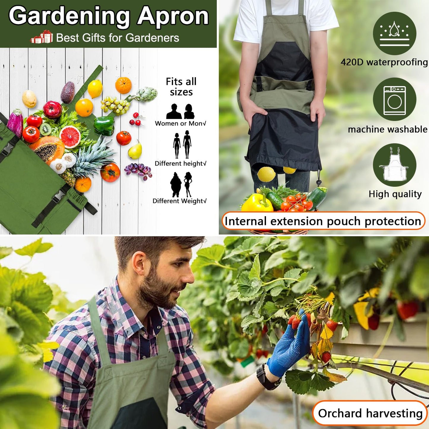 Tintsabo Gardening Apron, Harvest Apron Gardening Gifts for Men Gardening Apron with Pockets for Women, Green