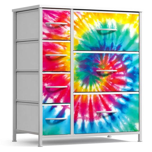 Sorbus Dresser with 7 Drawers - Furniture Storage Chest for Kid’s, Teens, Bedroom, Nursery, Playroom, Clothes, Toys - Steel Frame, Wood Top, Tie-dye Fabric Bins (7-Drawer, Tie-dye)