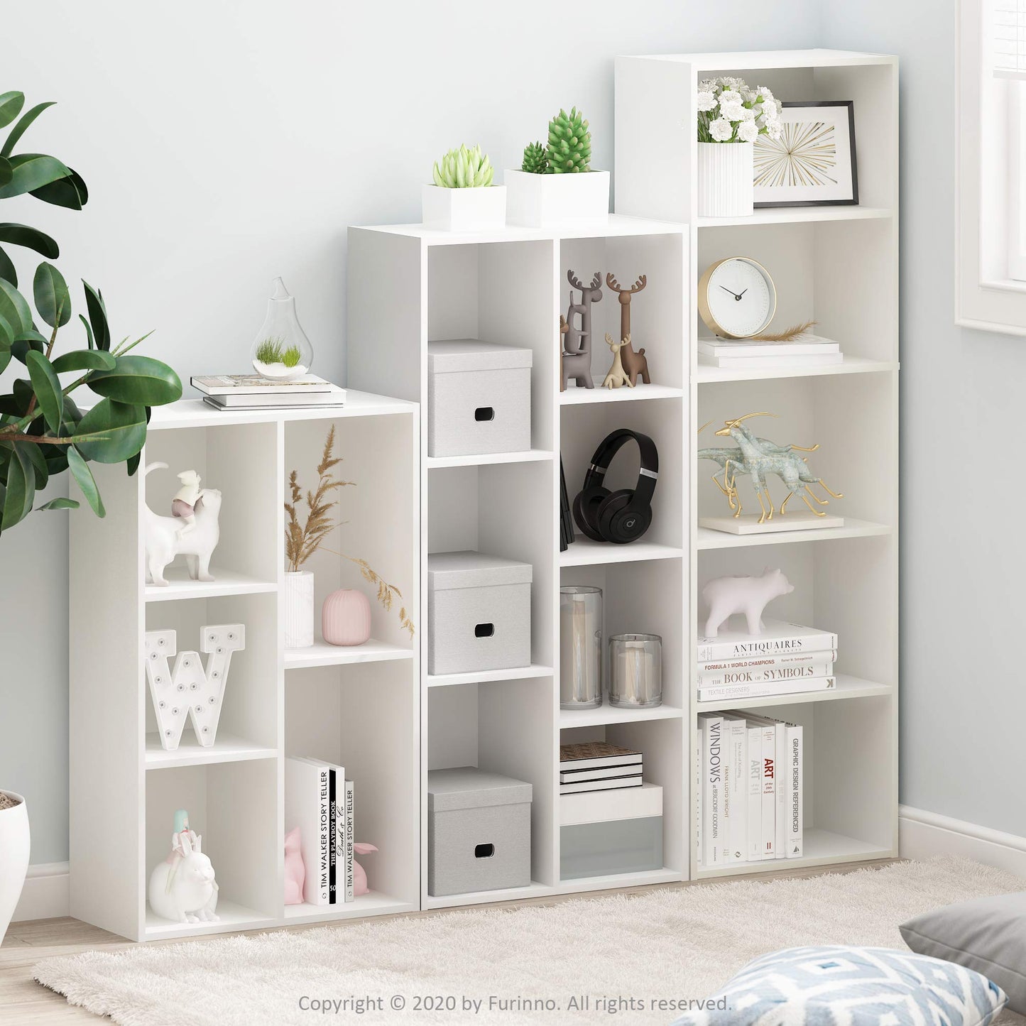 Furinno LUDER Book Shelf, 5-Tier Bookshelf, Bookcase with Open Shelves, 9.4 x 15.8 x 52, Easy Assembly, for Living Room, Bedroom, Home Office, White