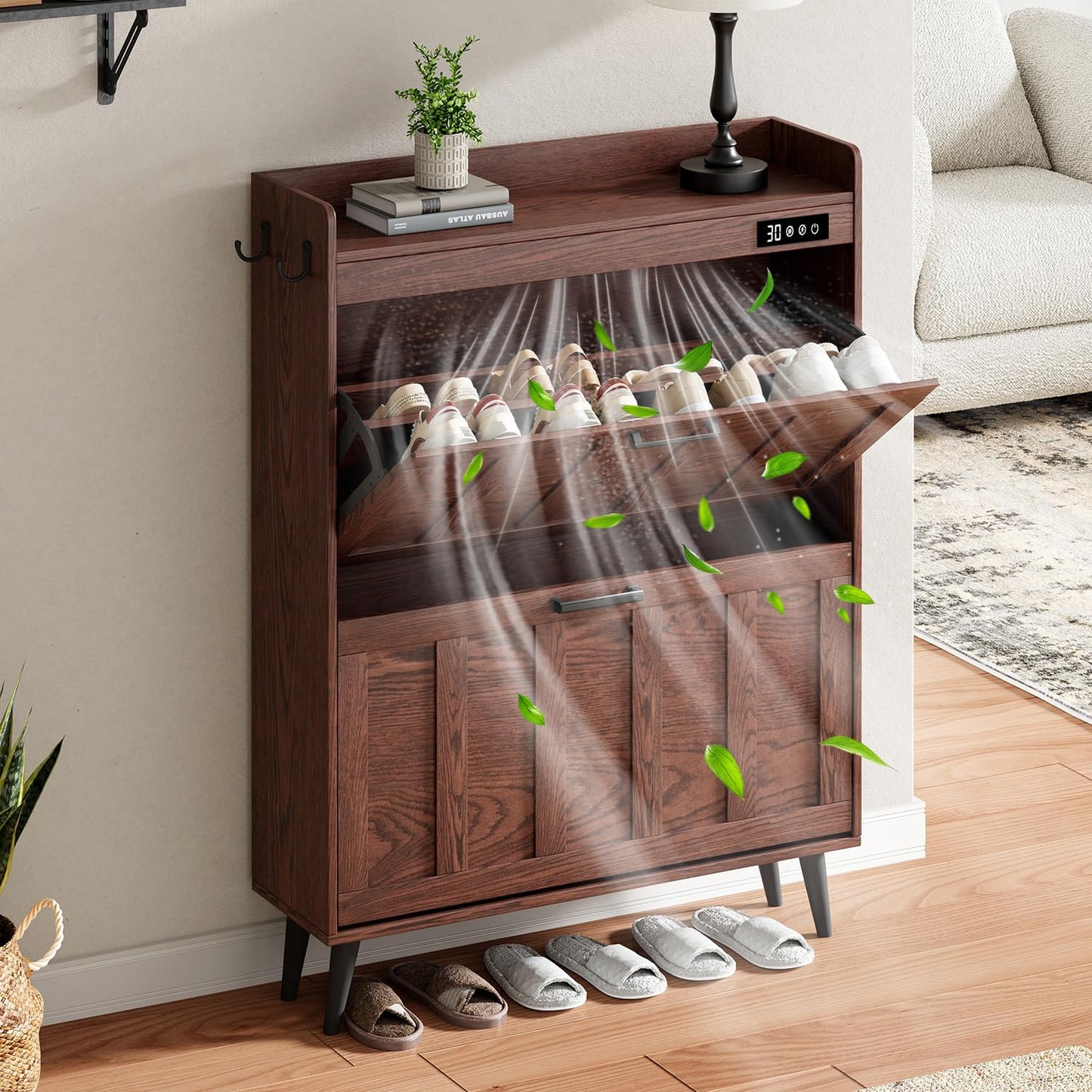 ChooChoo Shoe Storage Cabinet with 2 Flip Drawers and Deodorizer