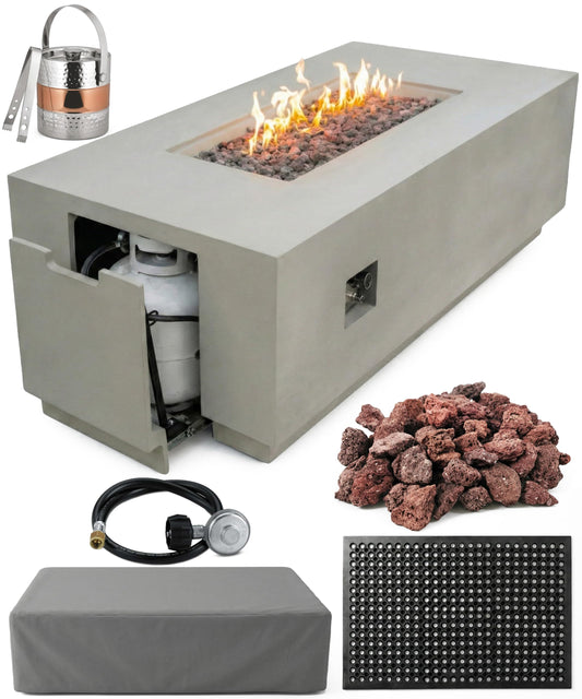 AMS 66" Rectangular Propane Fire Pit Table for Outdoor Patio (Light Gray)