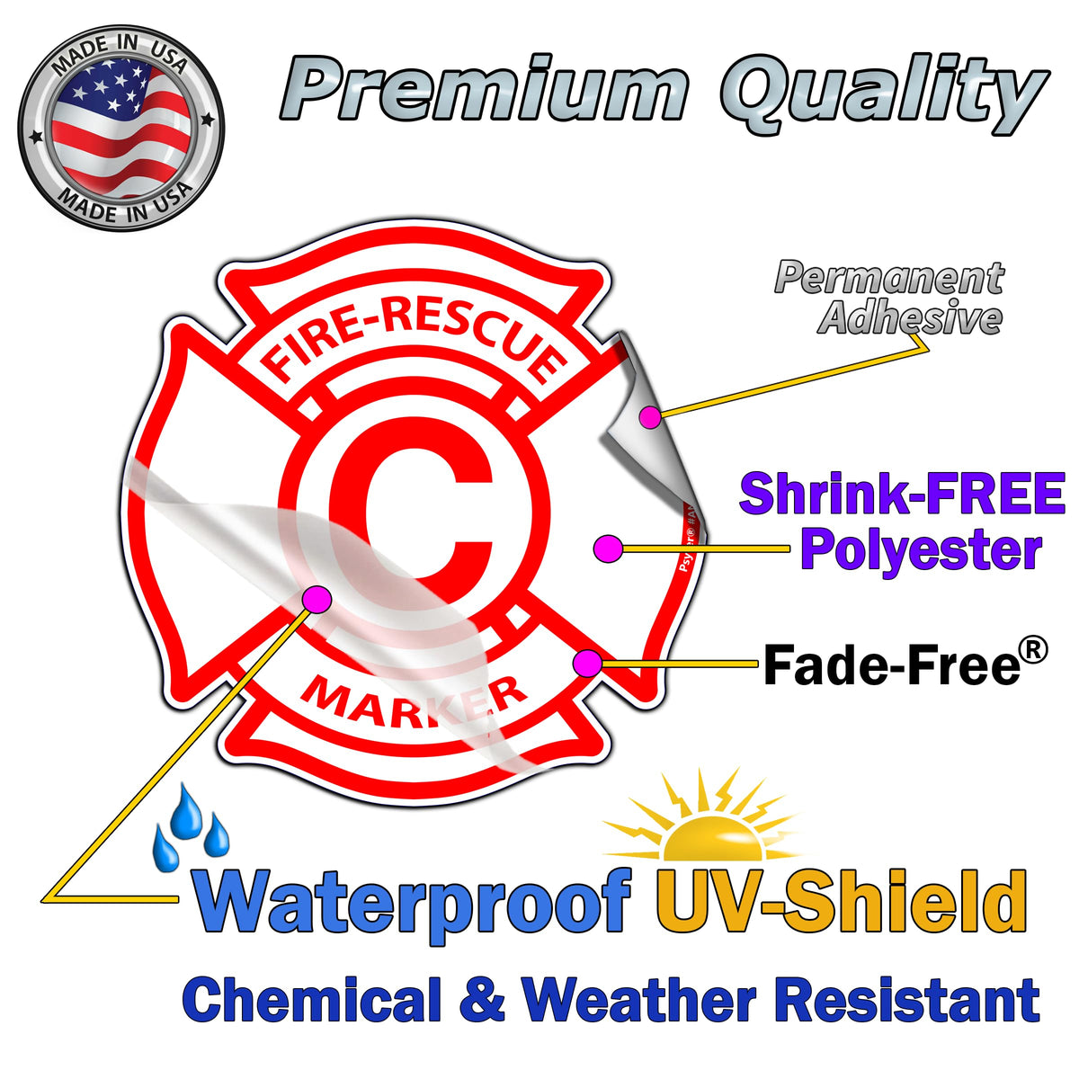 Psyfer® Fire Rescue Marker (C) Child Room Alert Stickers (Fade-Free) 2 Pack [Made in USA]