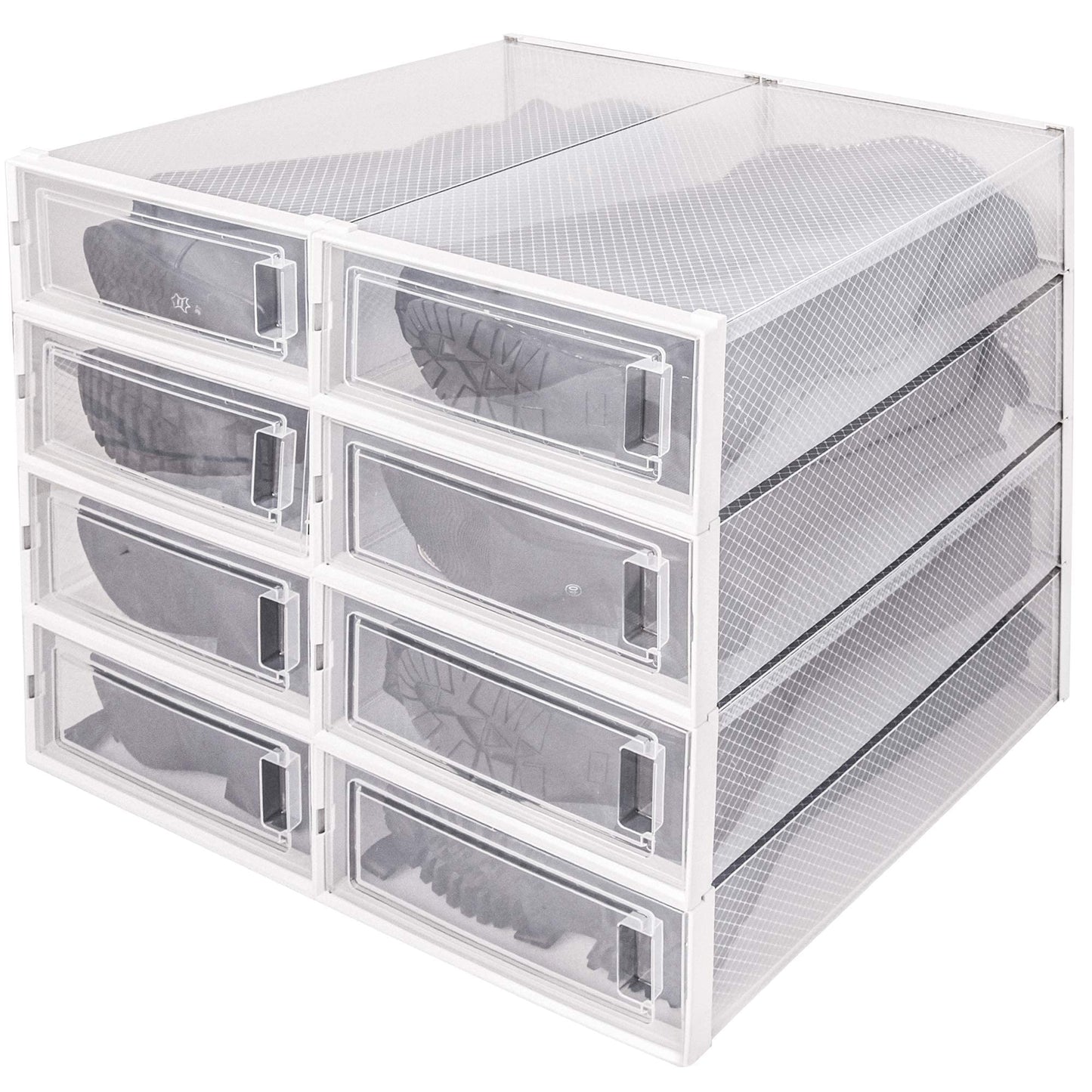 DHMAKER 8 Pack Boot Storage Box, Stackable Clear Plastic Boot Shoe Organizer for Tall Boots, Closet, Drop Front Boot Organizer, Large Shoe Container Boot Storage with Lid, 20.5" x 11.8" x 5.5"