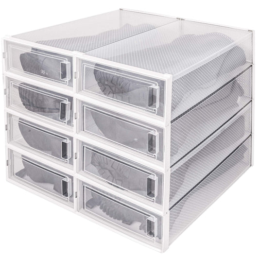 DHMAKER 8 Pack Boot Storage Box, Stackable Clear Plastic Boot Shoe Organizer for Tall Boots, Closet, Drop Front Boot Organizer, Large Shoe Container Boot Storage with Lid, 20.5" x 11.8" x 5.5"