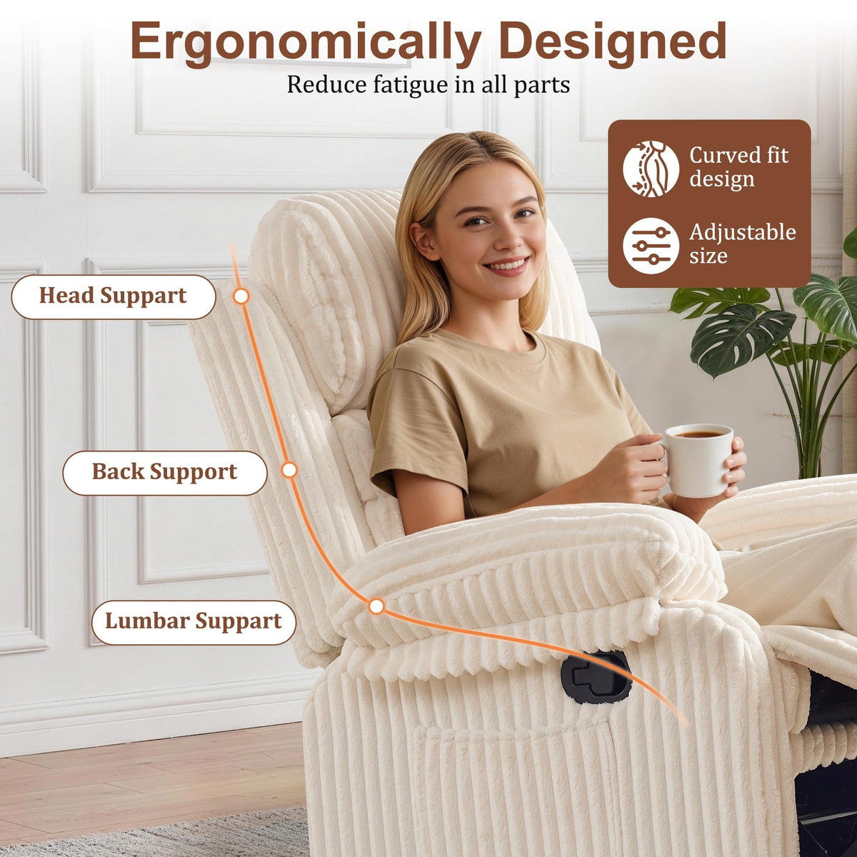 Korser Rocking Recliner Chair, Nursery Rocker Chair for Adults, Small Recliners for Small Spaces, Swivel Rocker Recliner with Cushion, Upholstered Rocking Chairs for Living Room, RV, Corduroy
